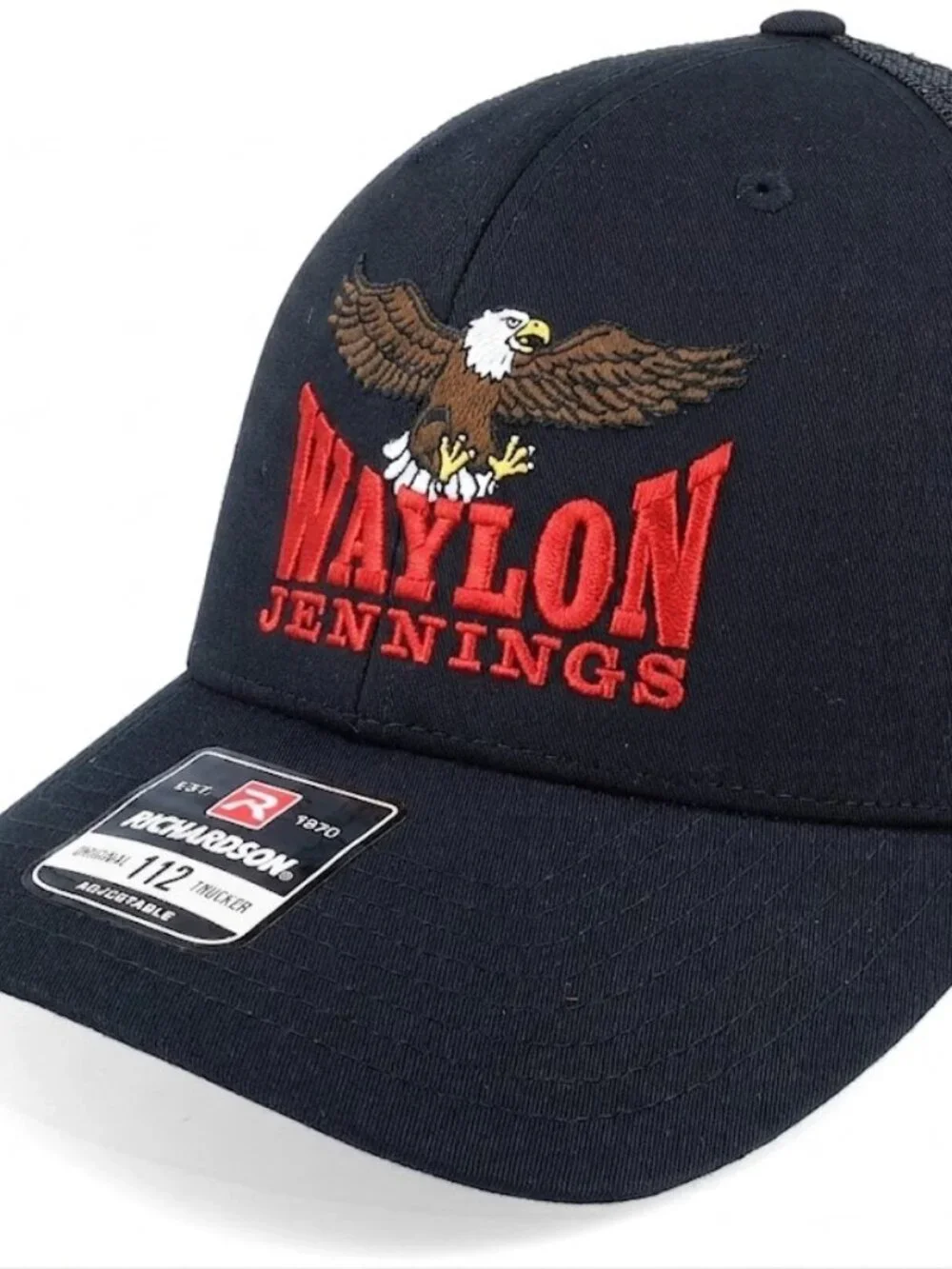 Retro Waylon Jennings Eagle Embroider Hat Richardson 112 Black Cap Outlaw Countr